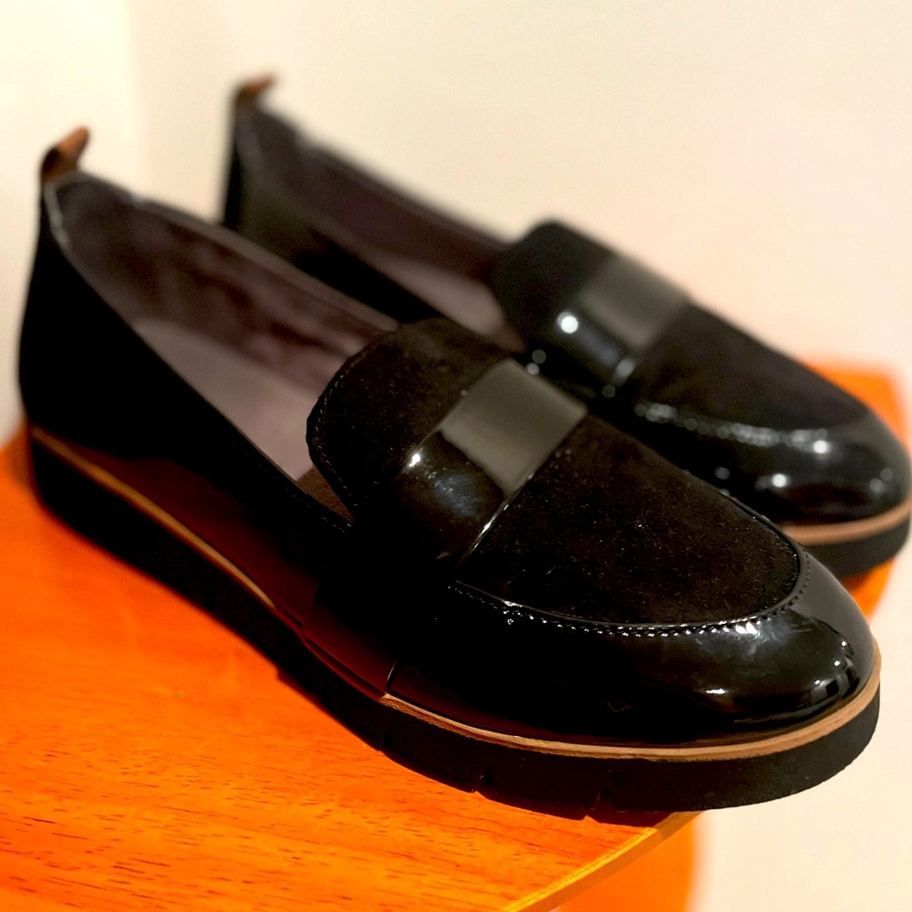 Black patent leather loafers